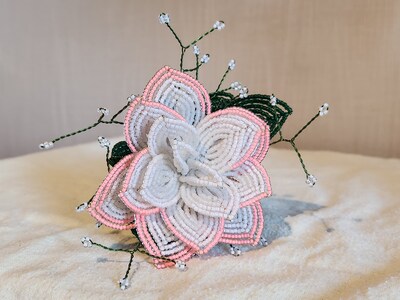 French Beaded flowers tri tone rose with babies breath - image2